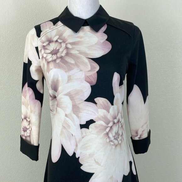 Ted Baker Kida long sleeve collared floral mini dress size 2 - Picture 4 of 9